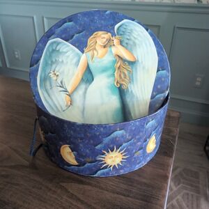 Vintage Celestial Hat Box Angel Sun Moon 90s Whimsigoth Storage Y2K Tri Coastal‎